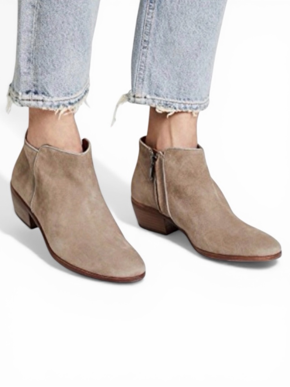 Sam Edelman Pryce Putty Suede Block Heel Ankle Booties Size 10M